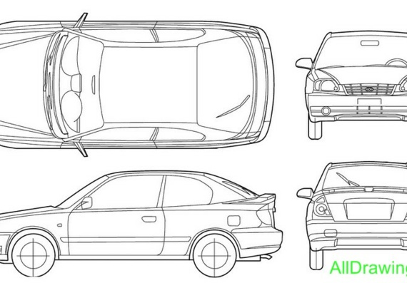 Hyundai Accent 3-Door (2005) (Хендай Акцент 3-дверный (2005)) - чертежи (рисунки) автомобиля